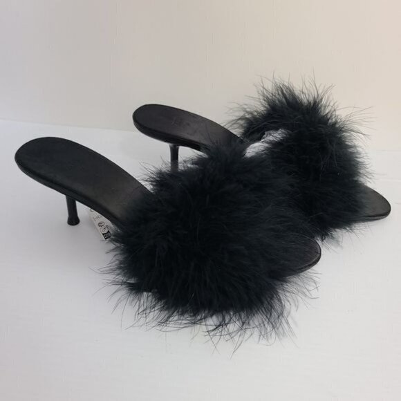 ZARA HEELED MULES WITH FEATHERS Black SIZE 8 | 1302/110/800 - Picture 4 of 10